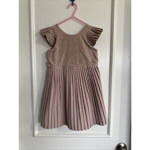 Hanna Andersson Girls Size 5 Pleated Skirt Dress Clay Pink Gold Shine 110 Cm